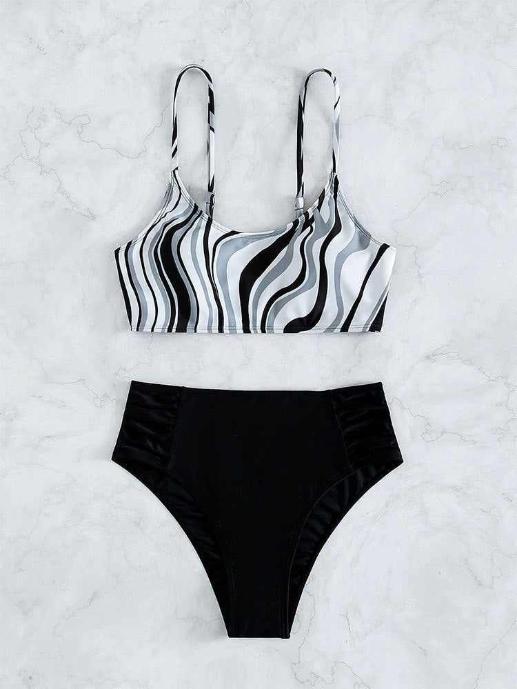 Damen Hoch geschnittener Bikini mit stilvollem Streifenmuster R&B