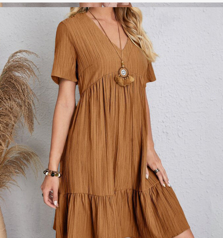 Damen Sommerliches Freizeitkleid mit V-Ausschnitt und Rüschensaum R&B