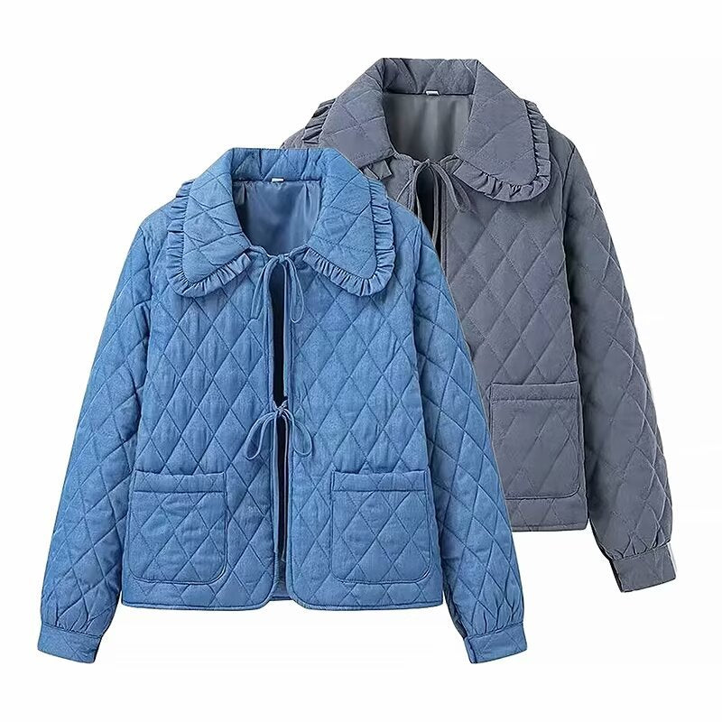 Damen gesteppte Übergangsjacke mit großem Kragen und praktischen Taschen R&B
