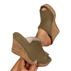 Damen Wedge-Pantoletten mit hochwertiger Korksohle und offenem Zehenbereich R&B