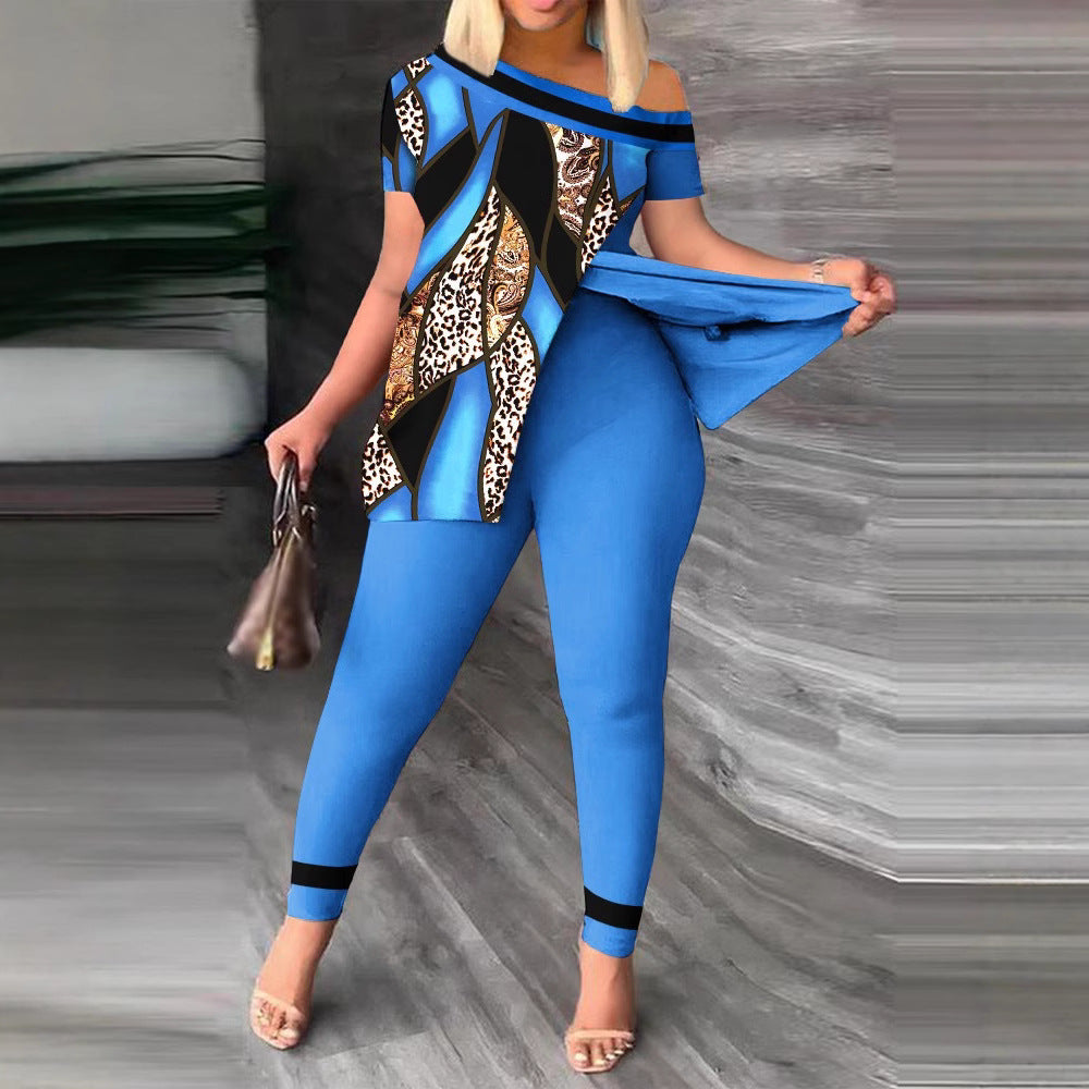 Damen modernes und elegantes Set mit asymmetrischem Oberteil und figurbetonten Hosen R&B