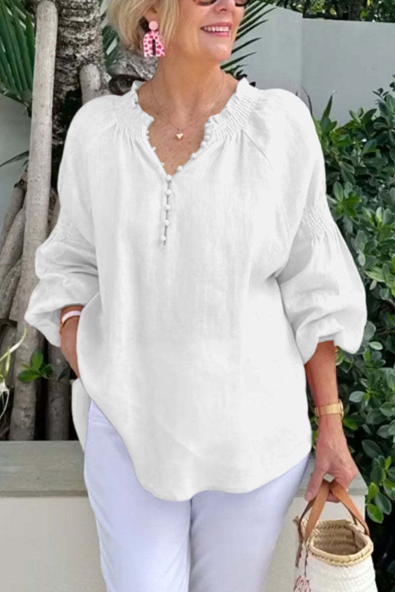 Damen lässige Kleidungsbluse mit Ballonärmeln und Knopfleiste R&B