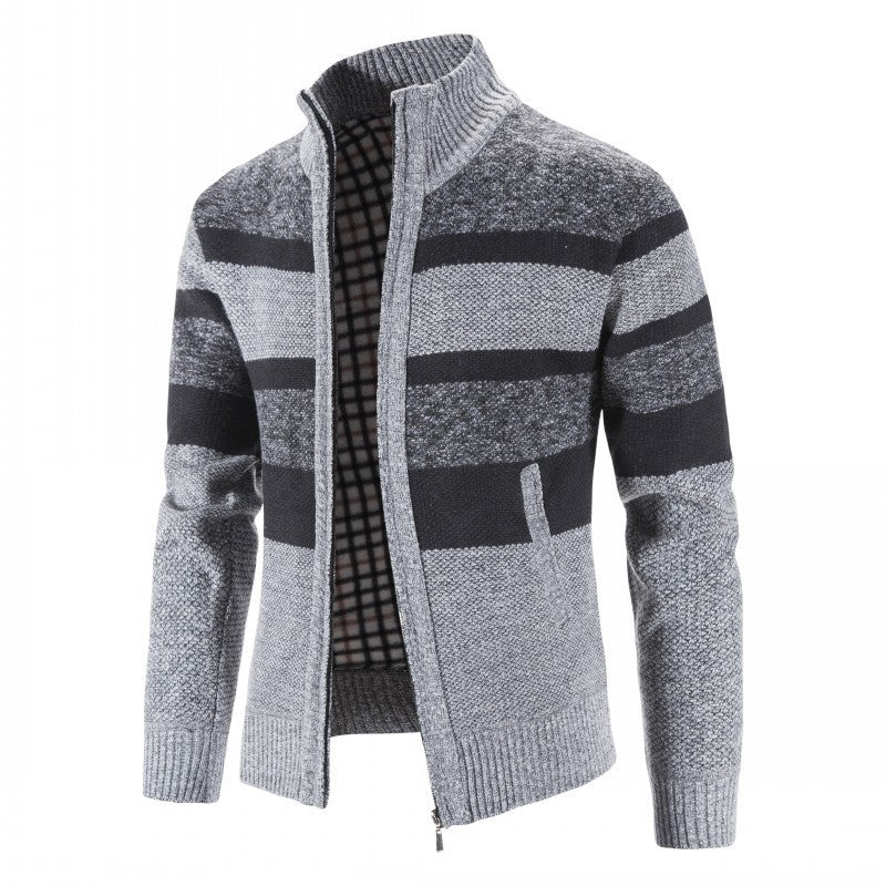 Herren modischer Strickpullover mit durchgehendem Reißverschluss und gestreiftem Design R&B