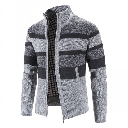 Herren modischer Strickpullover mit durchgehendem Reißverschluss und gestreiftem Design R&B
