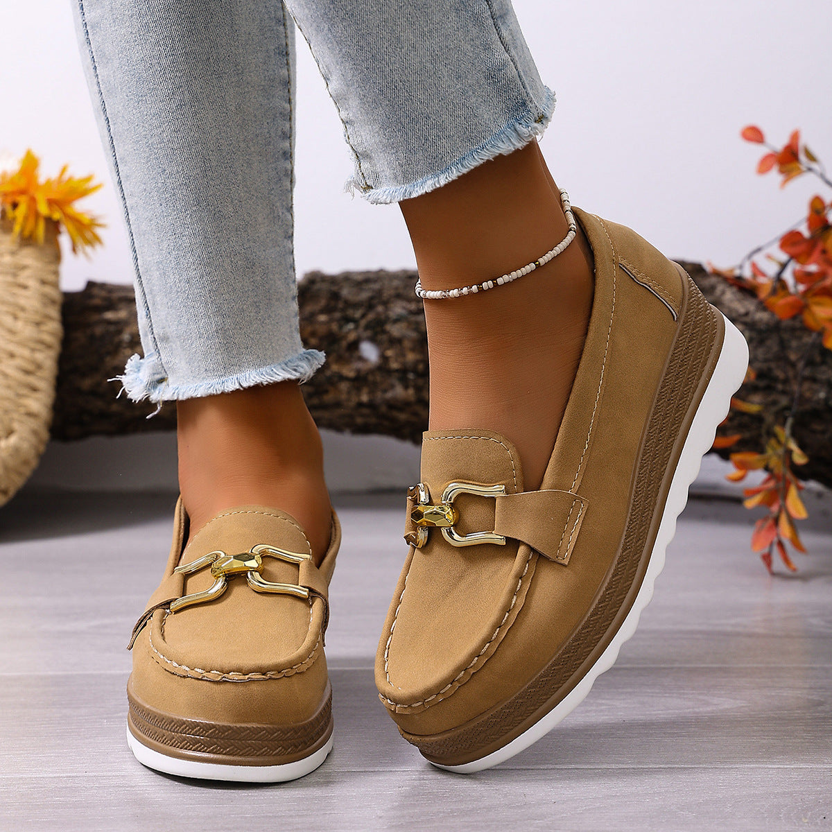Damen Elegante Mokassins mit modischem Plateau