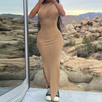 Damen asymmetrisches Schlitz-Maxikleid R&B