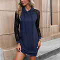 Damen Kapuzenkleid mit eleganten Spitzenärmeln R&B