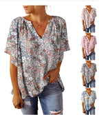 Damen Blusenshirt mit floralem Design und V-Ausschnitt R&B