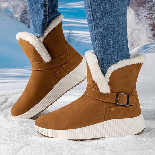 Damen gefütterte Winterstiefel mit modischer Schnallenapplikation und rutschfester Sohle R&B