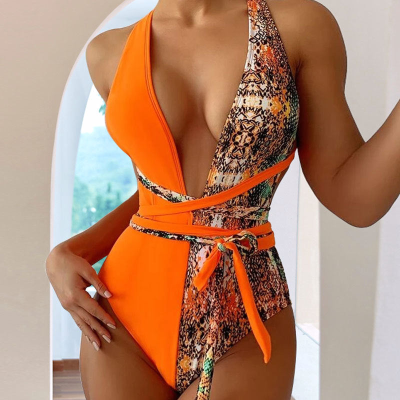 Damen Einteiliger Badeanzug mit raffinierten Schlangenprint-Details R&B