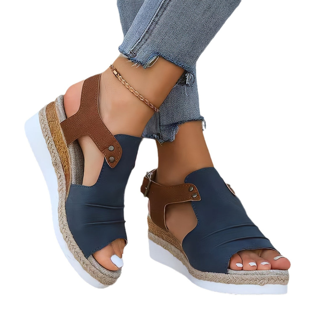 Damen nan Keilsandalette mit juteumwickeltem Espadrille-Plateau verstellbarem Fersenriemen und gepolstertem Komfortfußbett R&B