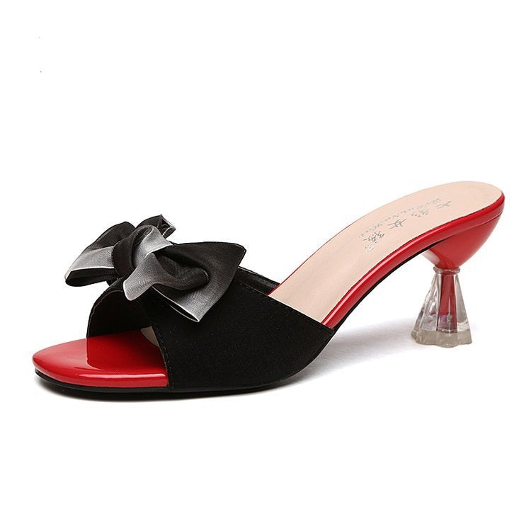 Damen nan elegante Mule mit dekorativer Schleifenapplikation, skulpturellem Transparentabsatz und lackiertem Komfortfußbett R&B