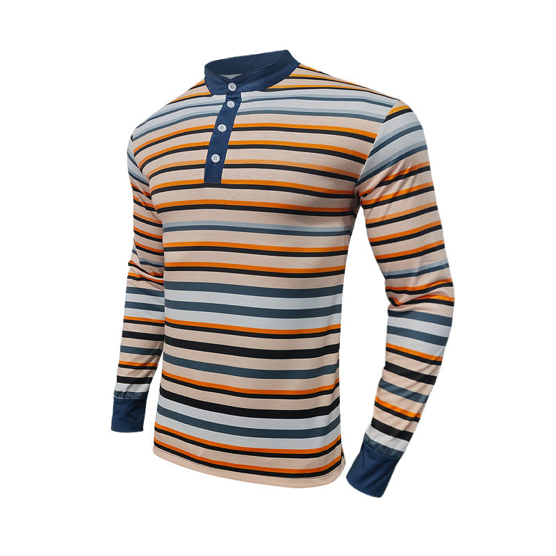 Herren Langarm-Henley-Shirt mit strukturiertem Streifenmuster und modernem Kragen R&B