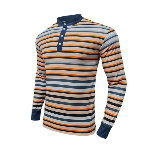 Herren Langarm-Henley-Shirt mit strukturiertem Streifenmuster und modernem Kragen R&B