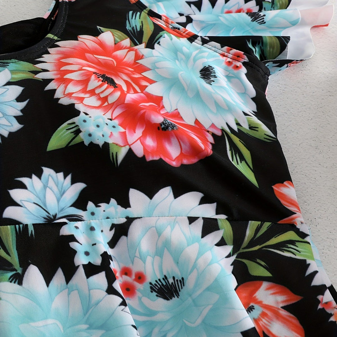 Damen Einteiler Badeanzug mit Rüschendetails und floralem Design R&B