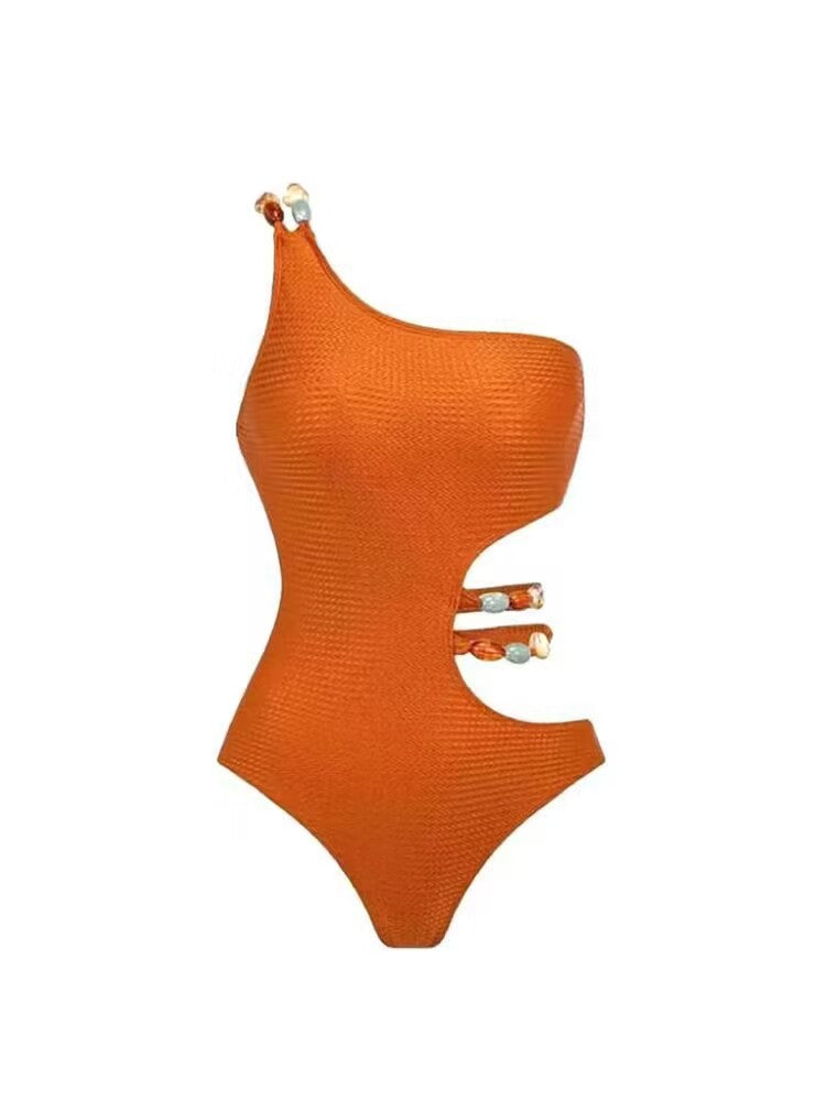 Damen Badeanzug-Set mit asymmetrischem Oberteil und elegantem Sarong R&B