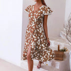 Damen Maxikleid mit floralem Motiv und hohem Schlitz R&B