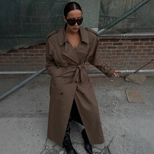Damen eleganter Trenchcoat mit Taillengürtel und hochgeschlossenem Kragen R&B