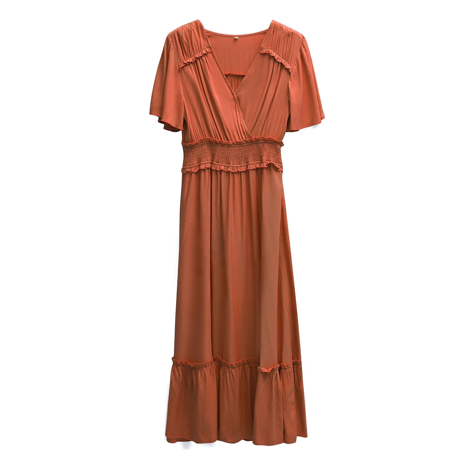Damen Midikleid mit Schößchen, elastischem Tailleneinsatz und eleganten Rüschen R&B
