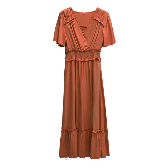 Damen Midikleid mit Schößchen, elastischem Tailleneinsatz und eleganten Rüschen R&B