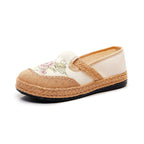 Damen klassische Espadrilles mit handgestickten Blumenmotiven
