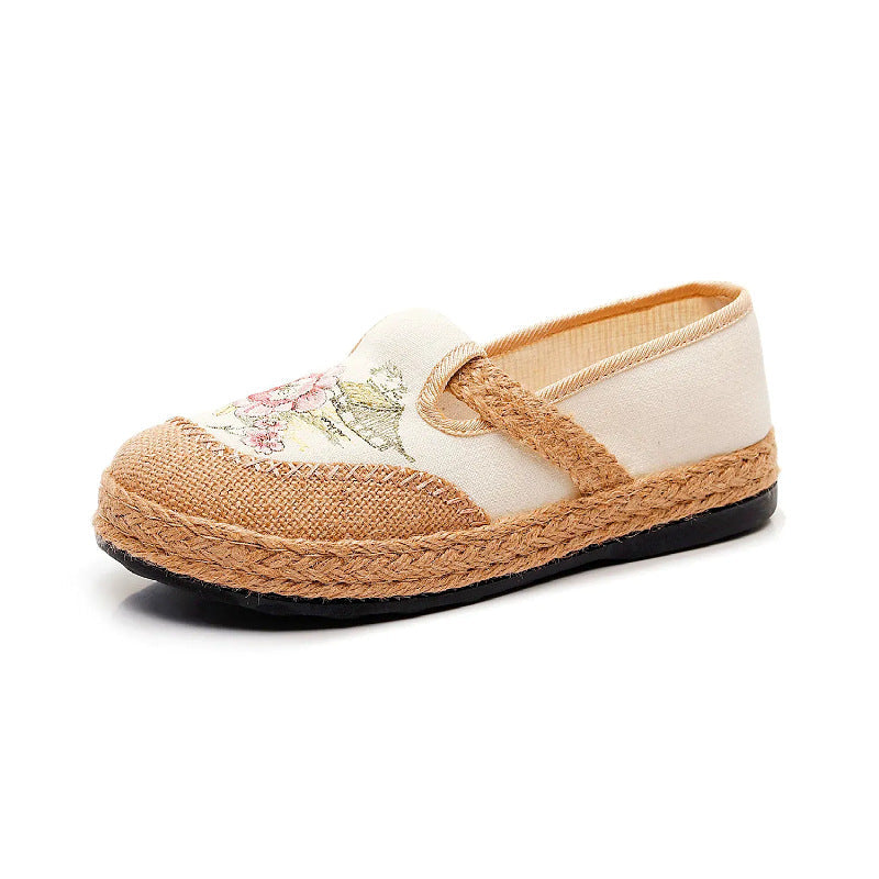 Damen klassische Espadrilles mit handgestickten Blumenmotiven