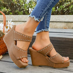 Damen Wedge-Pantoletten mit eleganter Schnallenverzierung und rutschfester Sohle R&B