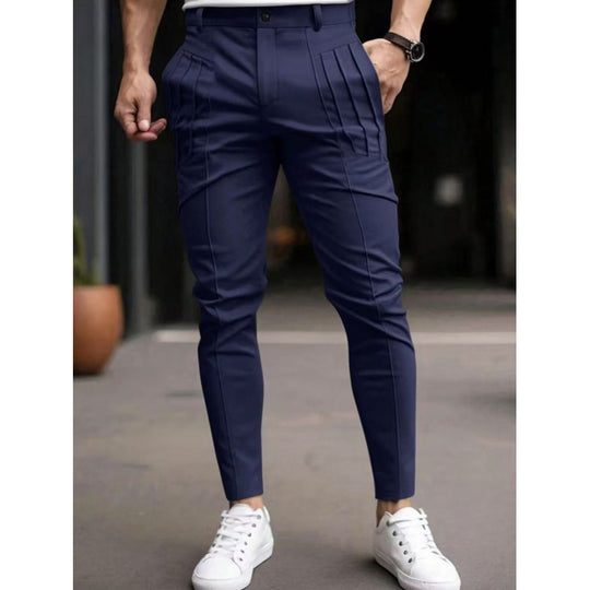 Herren stylische Slim-Fit Anzughose mit plissiertem Design R&B