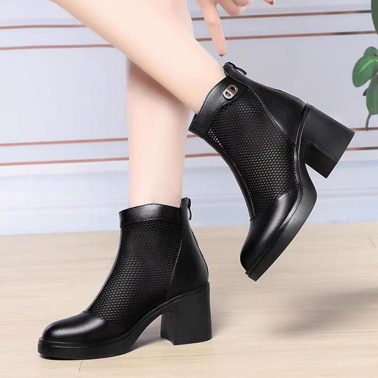 Damen Modische Stiefeletten mit luftiger Netzstruktur und robustem Blockabsatz R&B