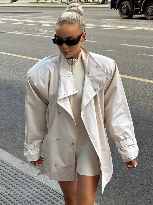 Damen oversized Trenchcoat mit doppeltem Kragen R&B