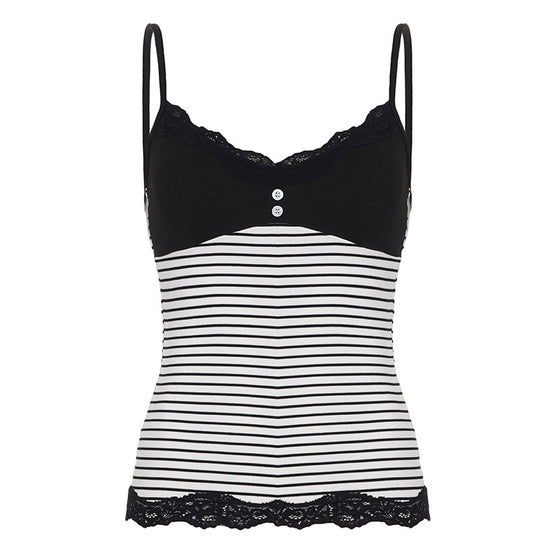 Damen Trägershirt mit dekorativer Spitze und gestreiftem Design R&B