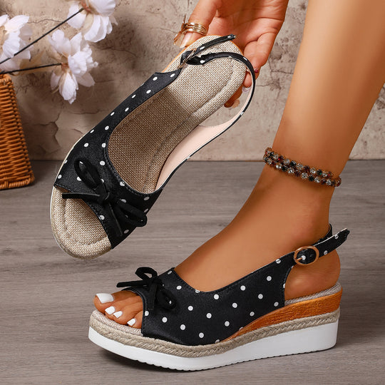 Damen Sling-Sandalen mit elegantem Punktmuster und dekorativer Schleife R&B