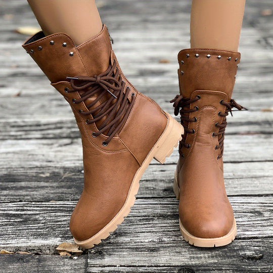 Damen modische Schnürstiefel mit einzigartigen Nietenakzenten R&B