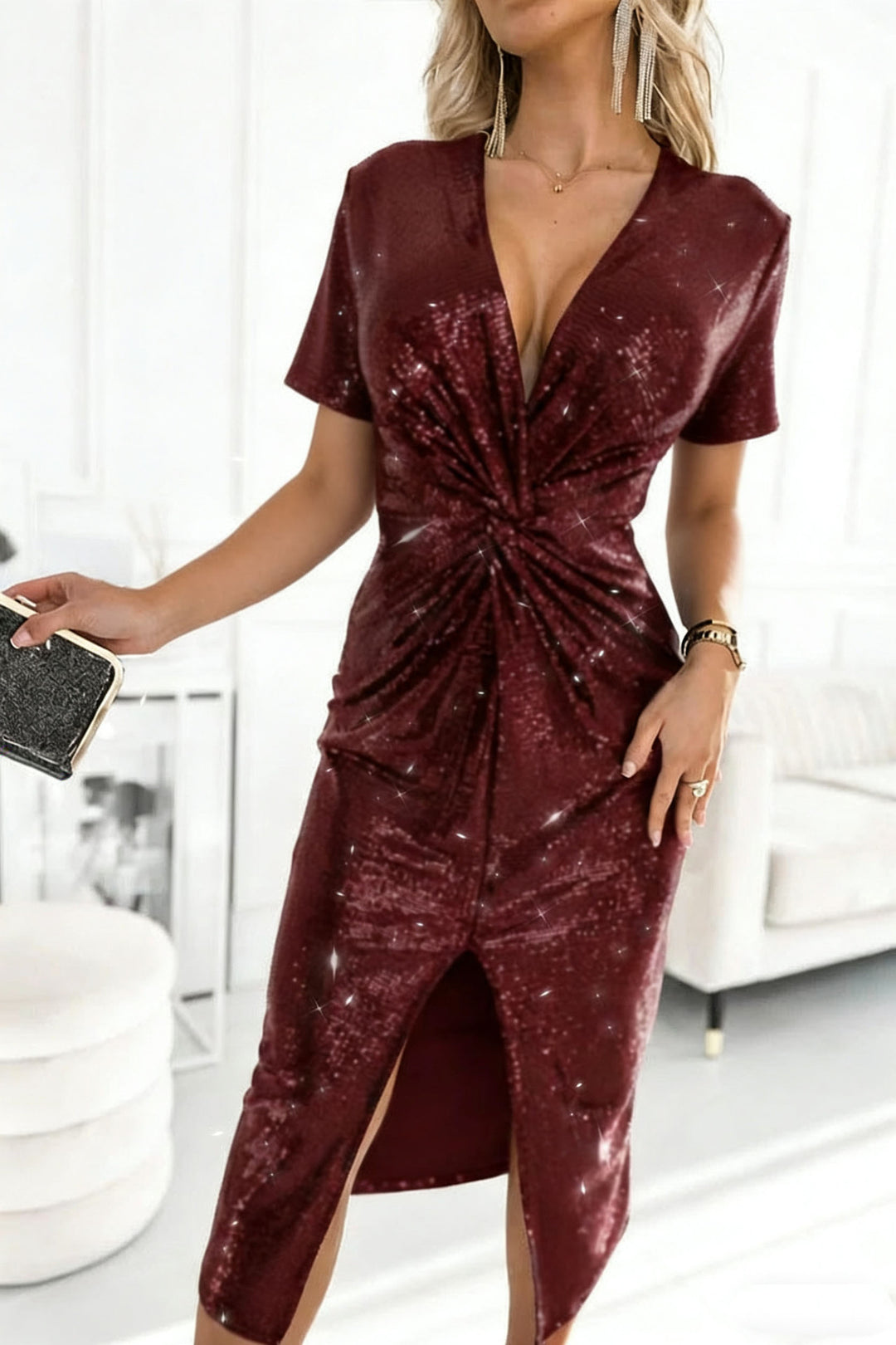 Damen Glamouröses Cocktailkleid mit aufregendem Schlitzdesign R&B