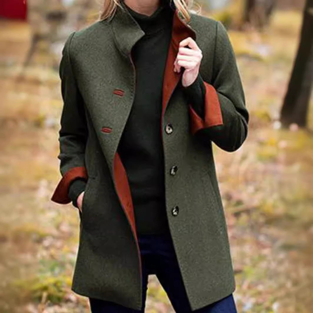 Damen eleganter Wool-Mantel mit hochwertiger Verarbeitung und Taschen R&B