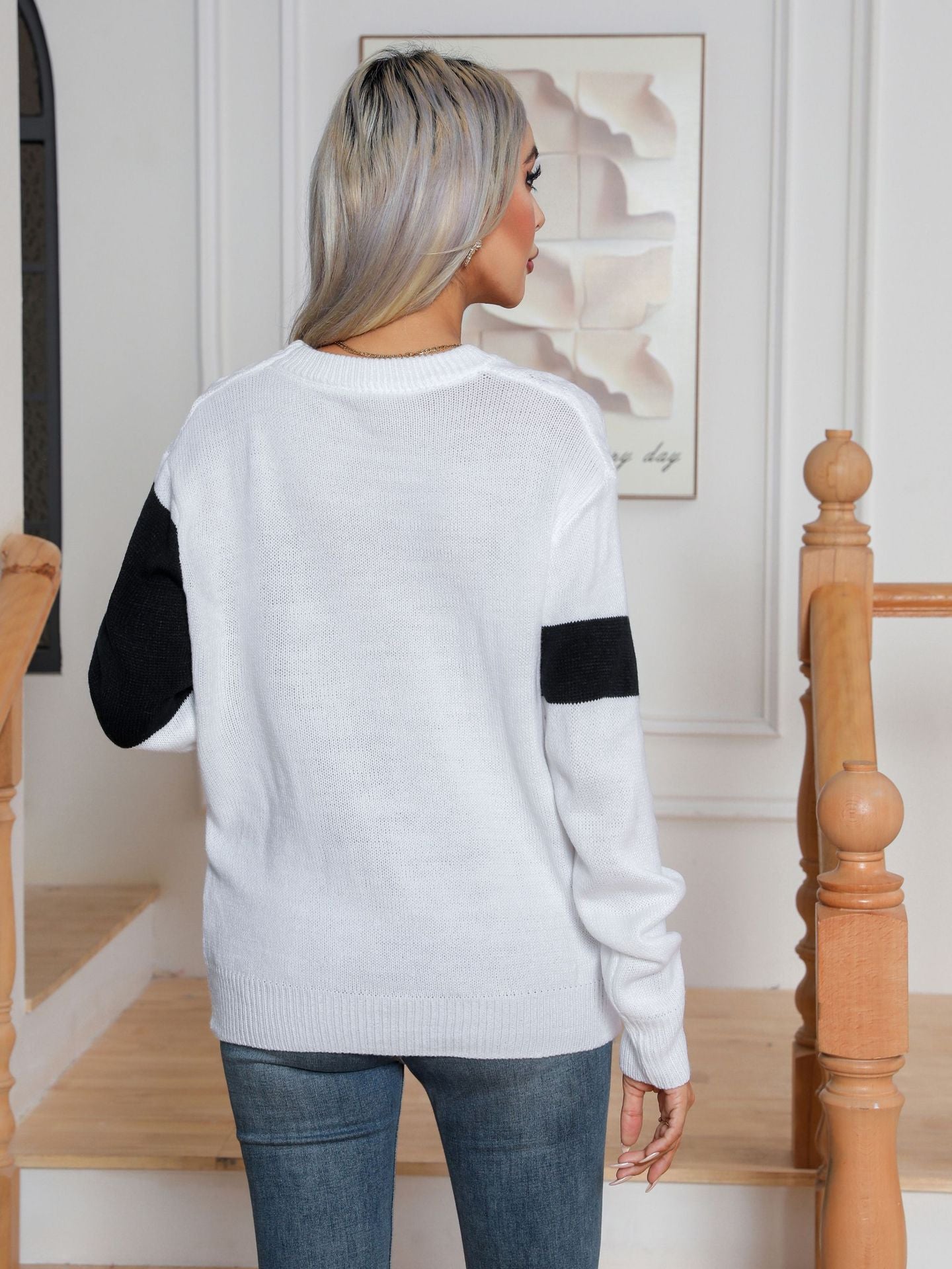 Damen Strickpullover mit modernen Kontrasten und Zopfmuster R&B