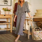 Damen Karierter Pyjamaanzug mit Rüschendetails R&B