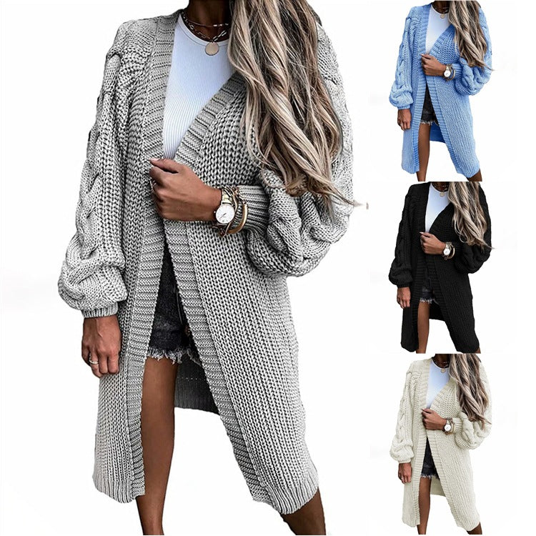 Damen Grobstrick-Cardigan mit voluminösen Ärmeln und offenen Fronten