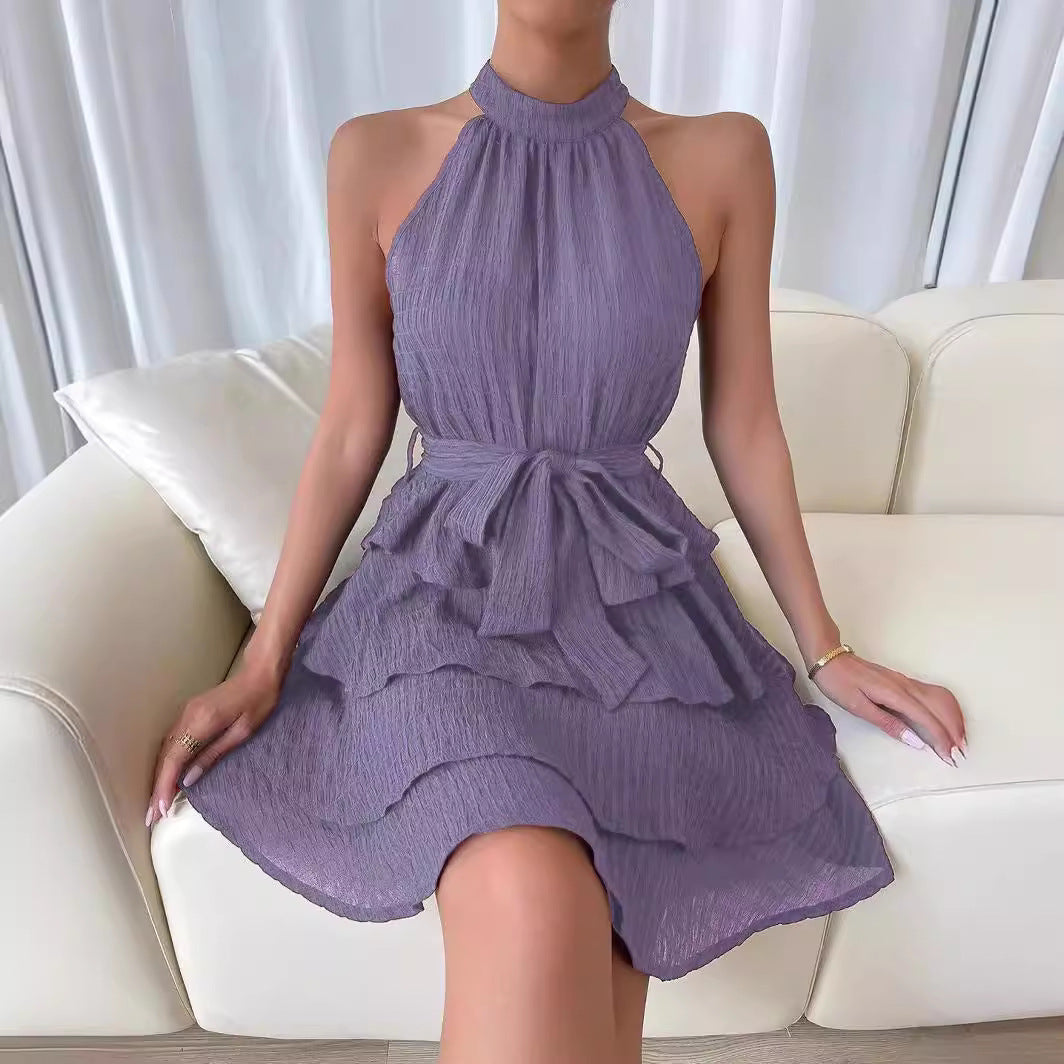 Damen Hochgeschlossenes Volantkleid mit Taillengürtel R&B
