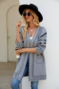 Damen Langarm Cardigan mit grafischem Design und praktischen Taschen