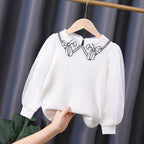Mädchen Bluse mit transparenter Puffärmel und besticktem Kragen R&B