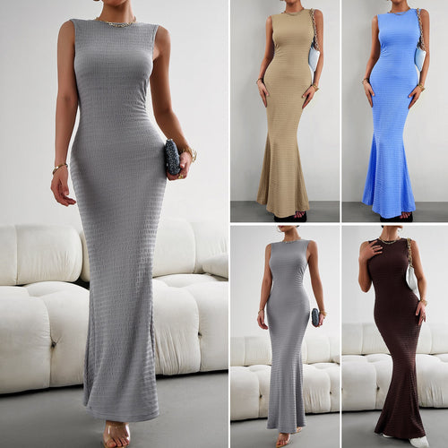 Damen figurbetontes Langarmkleid mit hohem Schlitz und elastischem Saum R&B