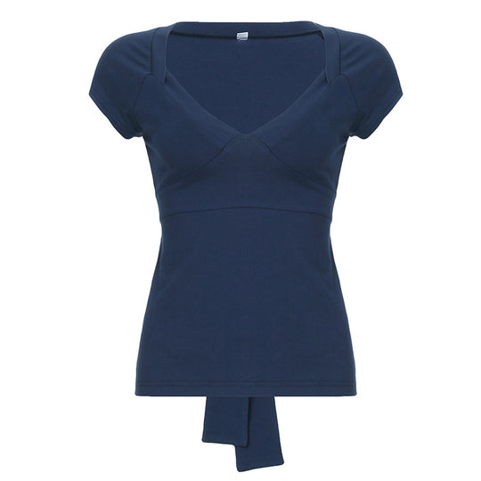 Damen modisches Wickeltop mit V-Ausschnitt und angesagtem Bindedetail R&B