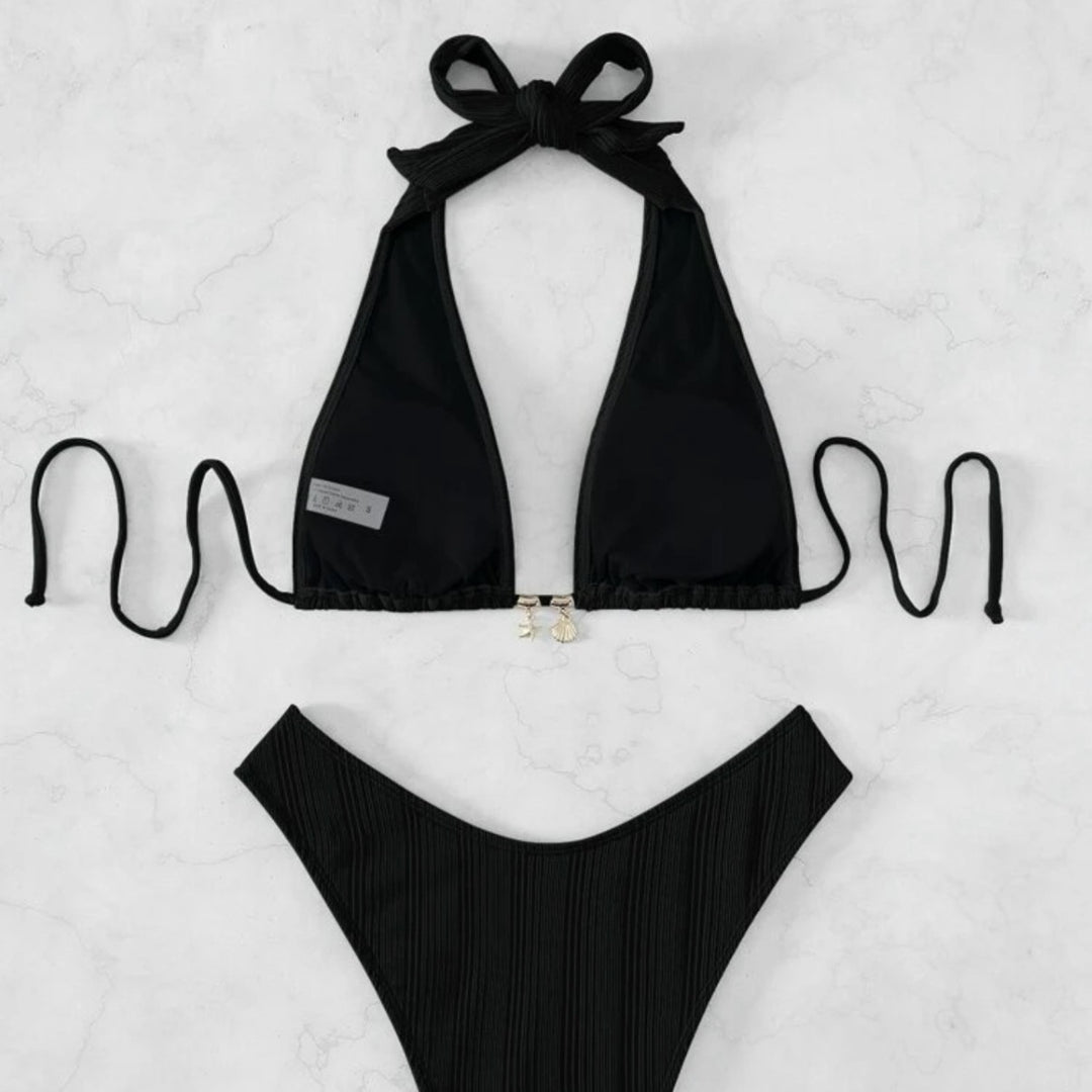 Damen Triangel-Bikini mit hoch geschnittenem Höschen und raffinierten Falten R&B