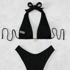 Damen Triangel-Bikini mit hoch geschnittenem Höschen und raffinierten Falten R&B