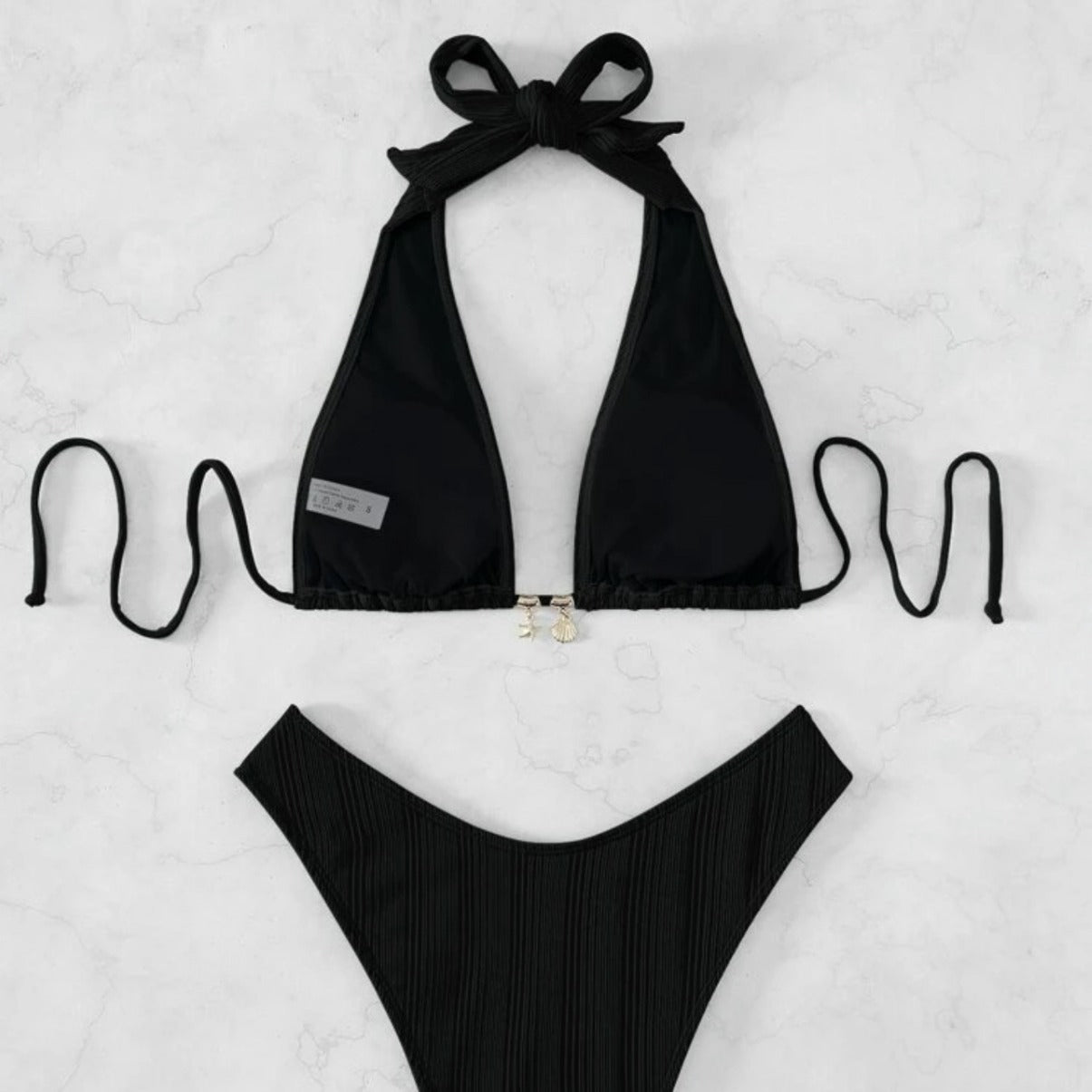 Damen Triangel-Bikini mit hoch geschnittenem Höschen und raffinierten Falten R&B