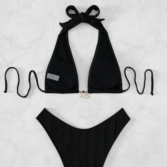 Damen Triangel-Bikini mit hoch geschnittenem Höschen und raffinierten Falten R&B