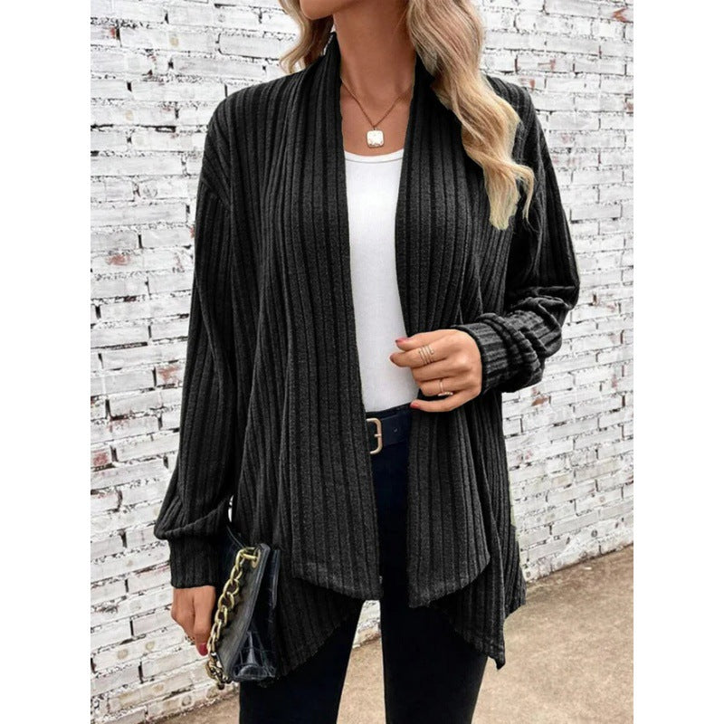 Damen Gestreifter Cardigan mit offenem Schnitt und langen Ärmeln R&B