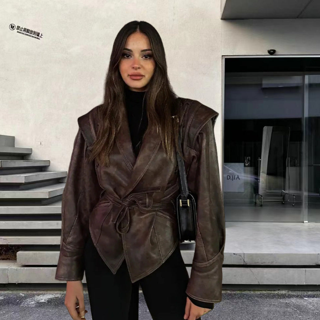 Damen Kunstleder Blazerjacke mit strukturierter Silhouette R&B