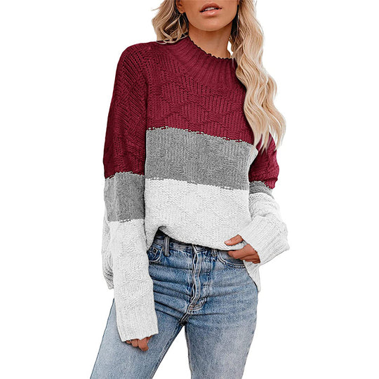 Damen Grobstrickpullover mit modernem Blockdesign R&B